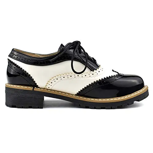 100FIXEO Women Wingtip Lace Up Vintage Oxford Shoes Brogues (6 (B) M US,Black)