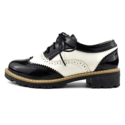 100FIXEO Women Wingtip Lace Up Vintage Oxford Shoes Brogues (6 (B) M US,Black)