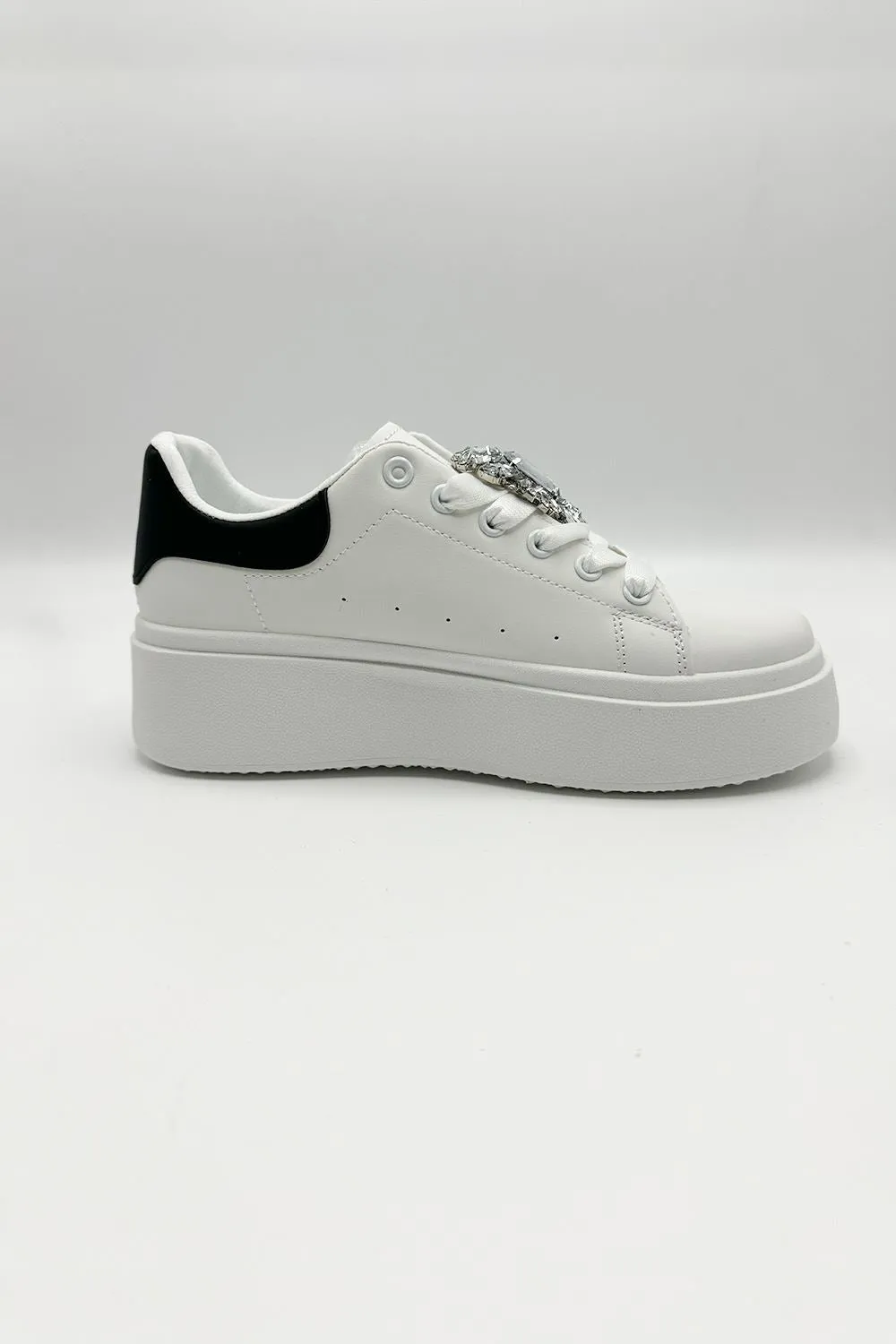 Althea Diamante Brooch Chunky Trainers in White / Black