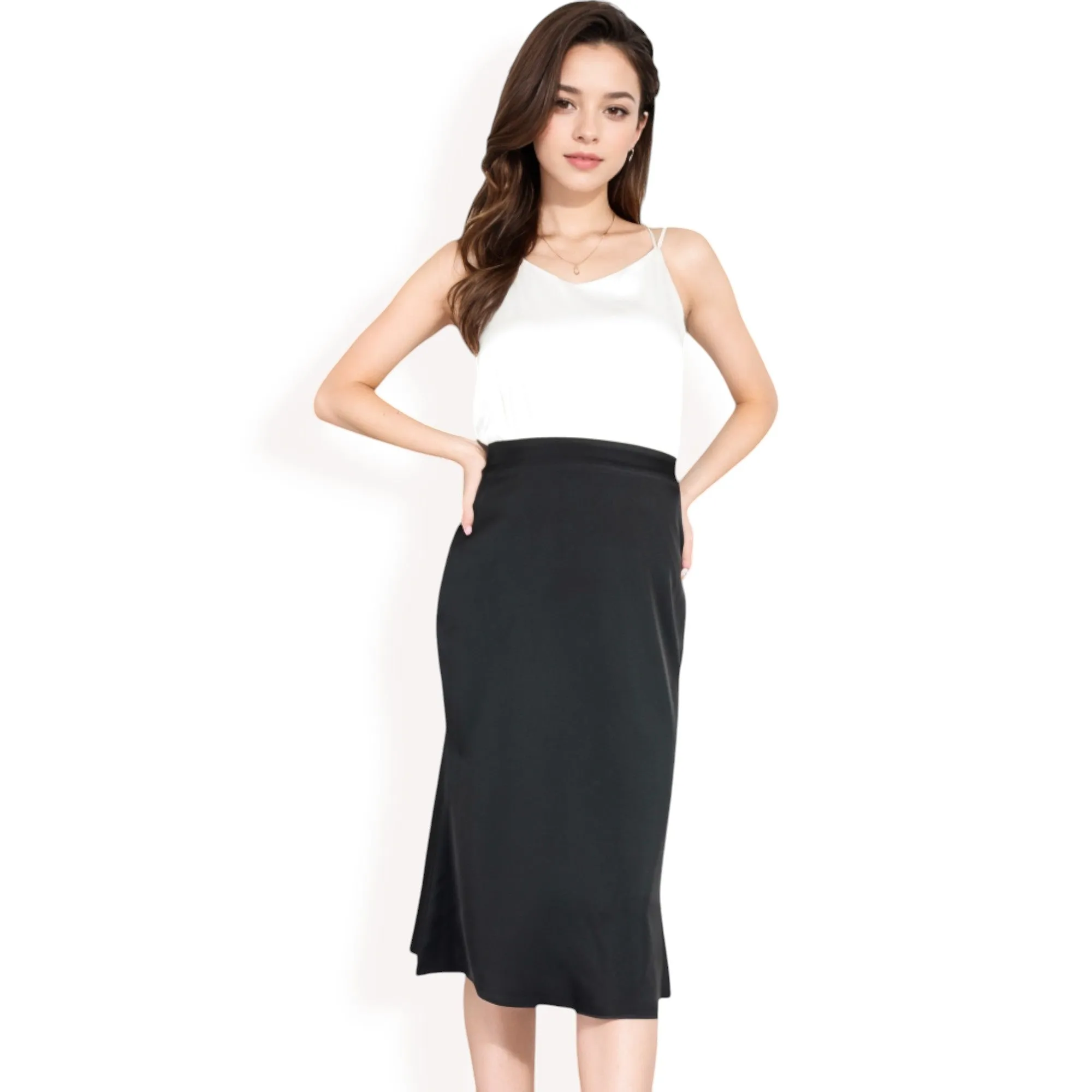 Anna-Kaci Women's Satin Midi Skirt With A-Line Silhouette And Elastic Waistband