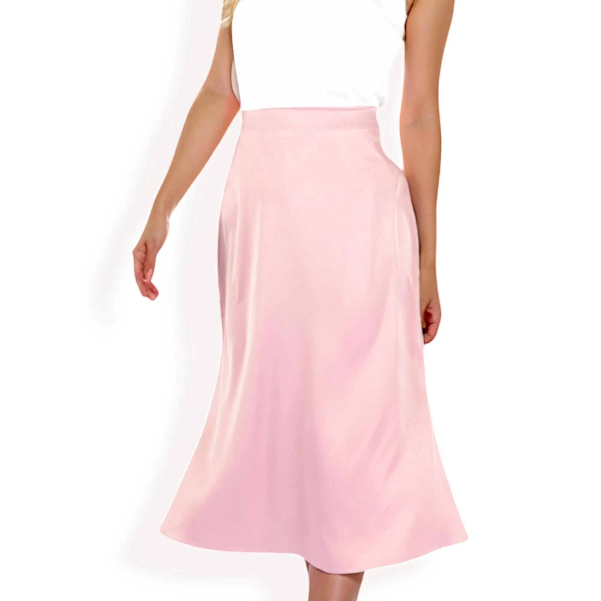 Anna-Kaci Women's Satin Midi Skirt With A-Line Silhouette And Elastic Waistband