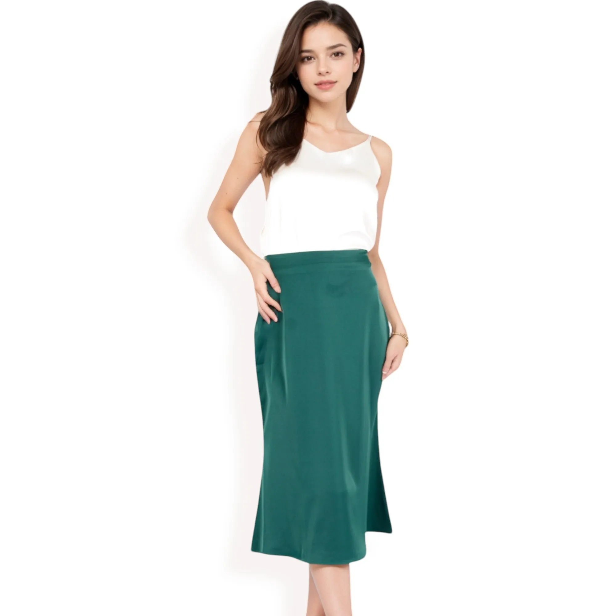 Anna-Kaci Women's Satin Midi Skirt With A-Line Silhouette And Elastic Waistband