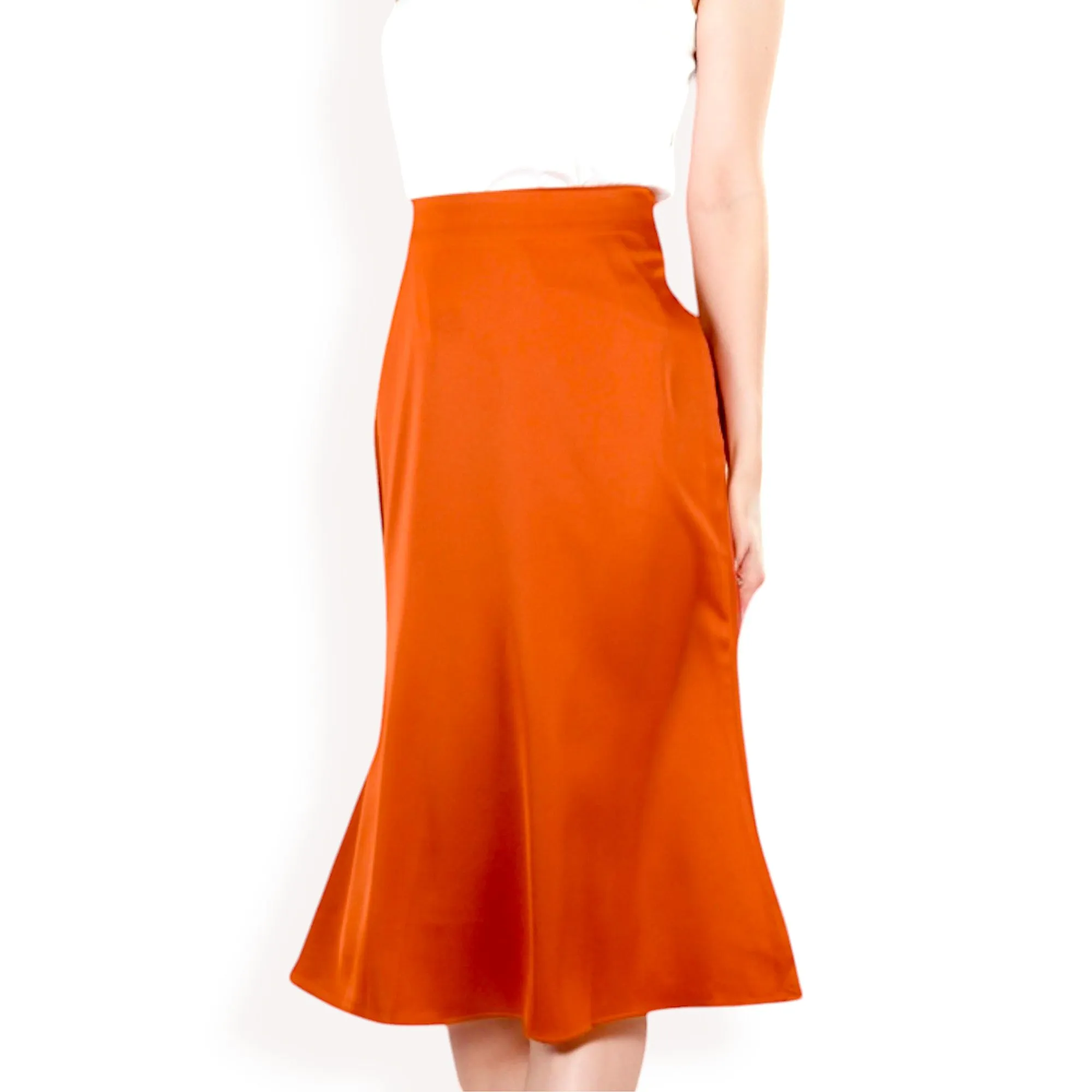 Anna-Kaci Women's Satin Midi Skirt With A-Line Silhouette And Elastic Waistband