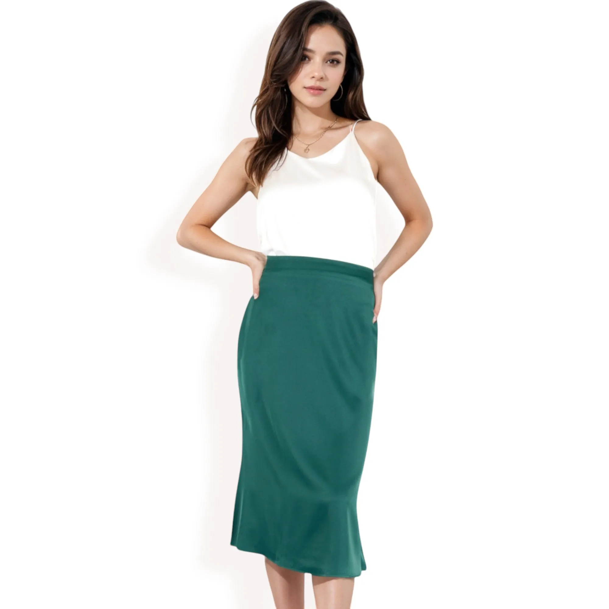 Anna-Kaci Women's Satin Midi Skirt With A-Line Silhouette And Elastic Waistband