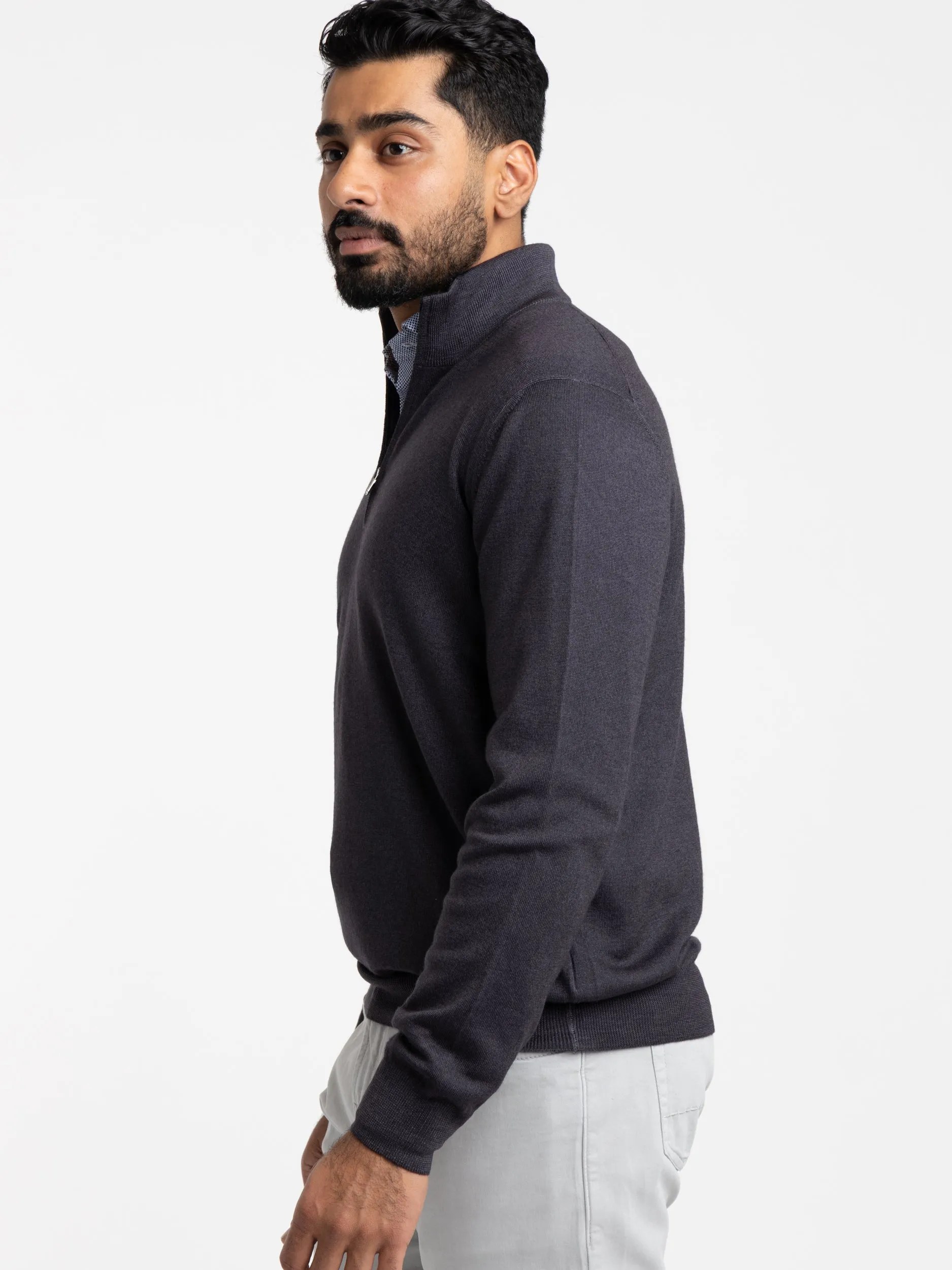 Anthracite Grey Wool Quarter Zip Sweater