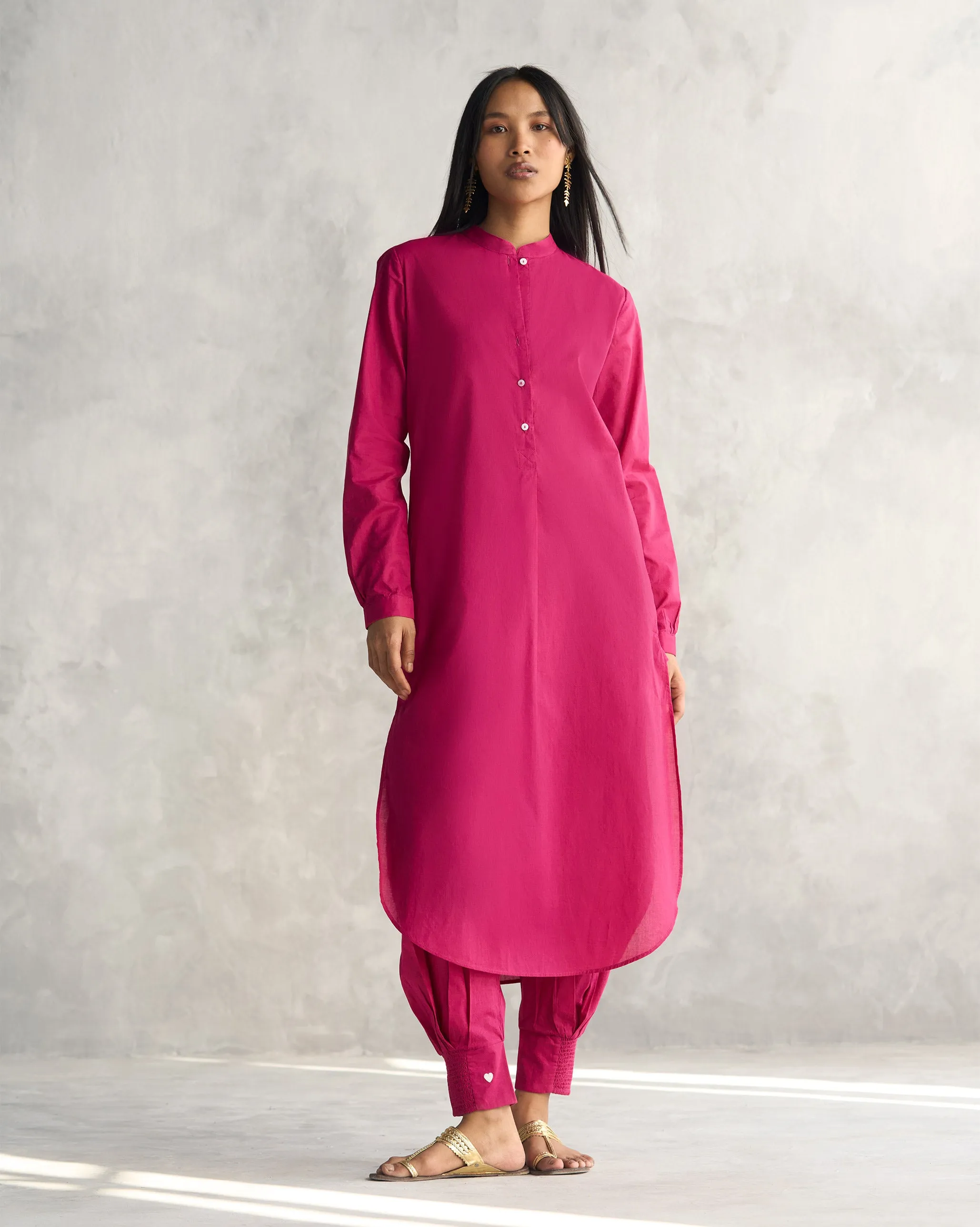 Basic Long Length Kurta - Berry