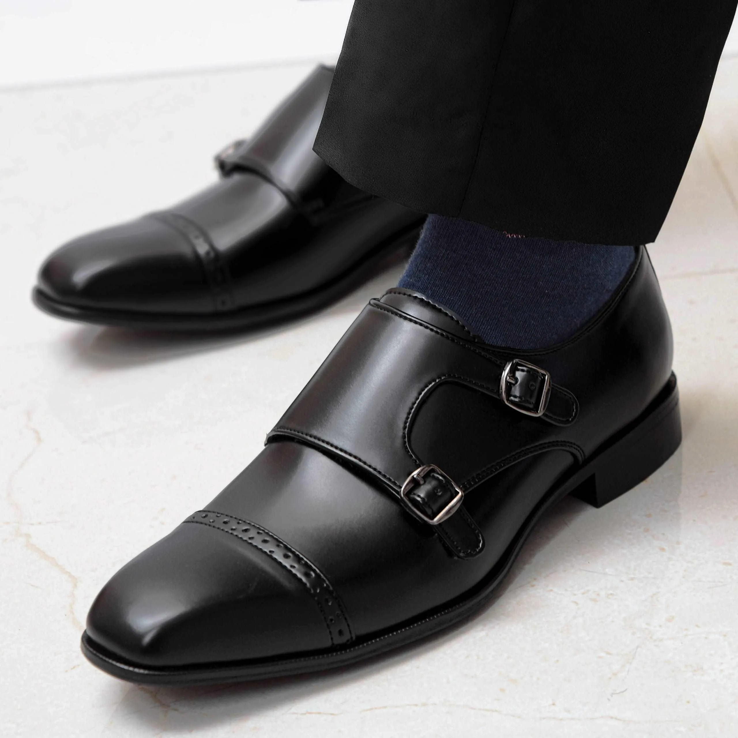 BENJAMIN | BLACK SQUARE TOE DOUBLE MONK