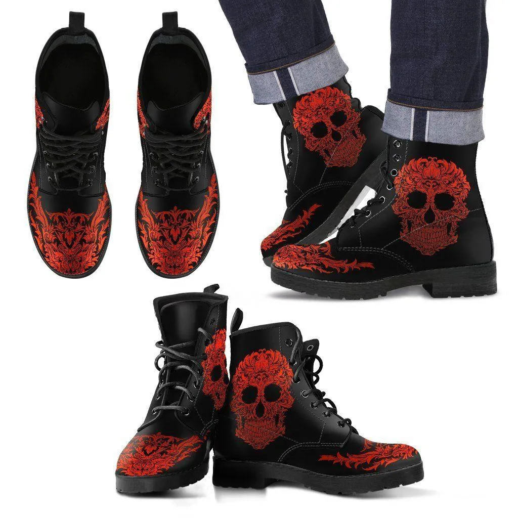 Bloody Skull Boots, Vegan-Friendly Leather, Black/Red