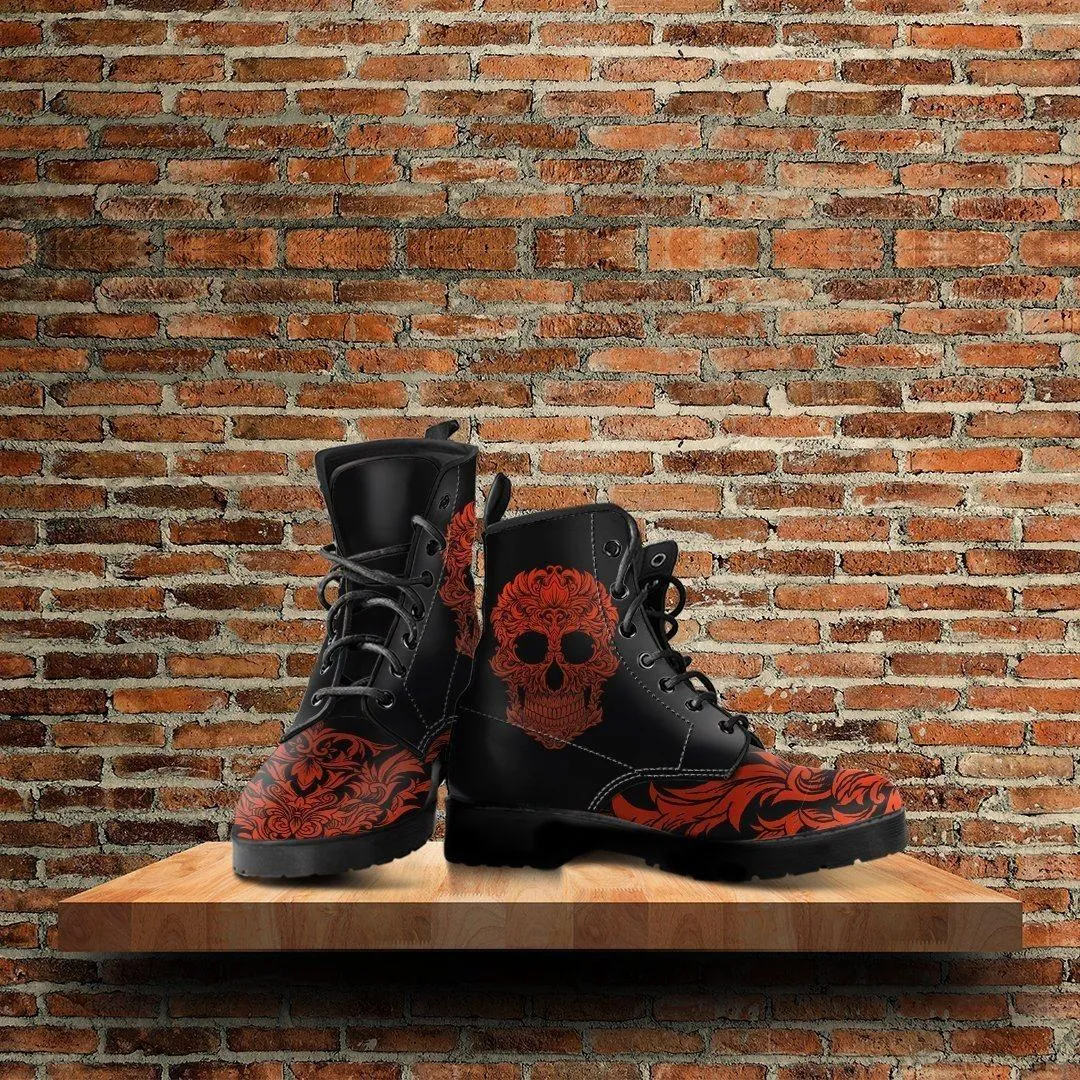 Bloody Skull Boots, Vegan-Friendly Leather, Black/Red