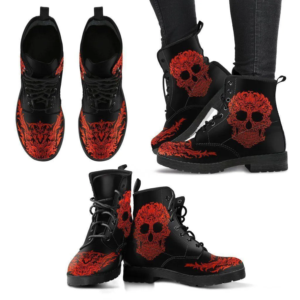 Bloody Skull Boots, Vegan-Friendly Leather, Black/Red