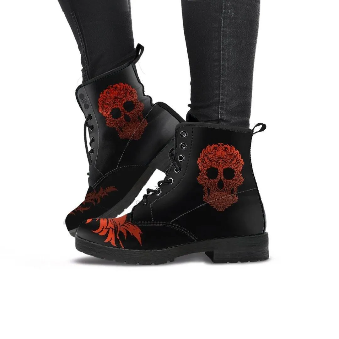 Bloody Skull Boots, Vegan-Friendly Leather, Black/Red