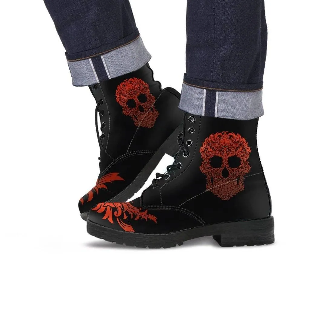 Bloody Skull Boots, Vegan-Friendly Leather, Black/Red