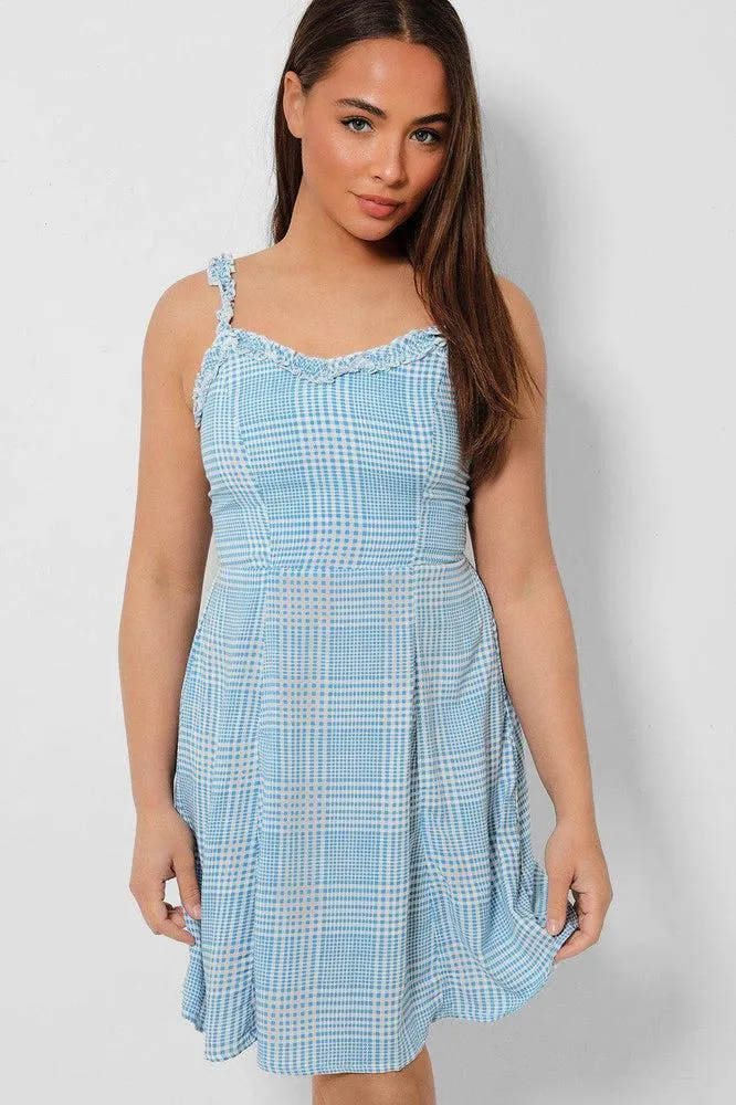 Blue White Check Print Cami Sundress