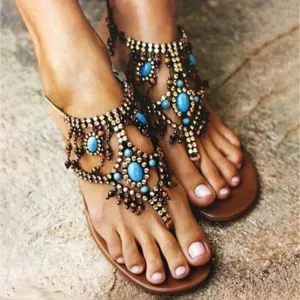 Boho Casual Slipper Sandals Beading Flip Flops