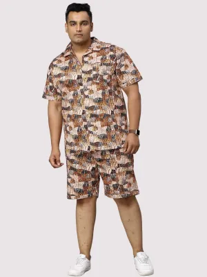 Brass Waves Digital Printed Half Co-Ords Men's Plus Size