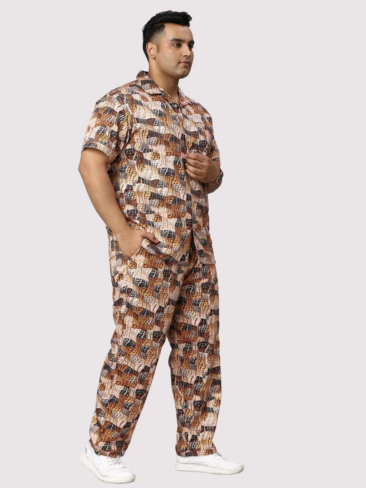 Brass Waves Men Digital Printed Full Co-Ords Men's Plus Size