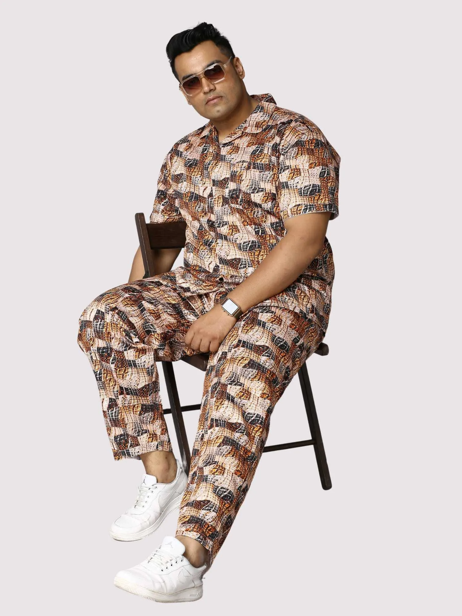 Brass Waves Men Digital Printed Full Co-Ords Men's Plus Size