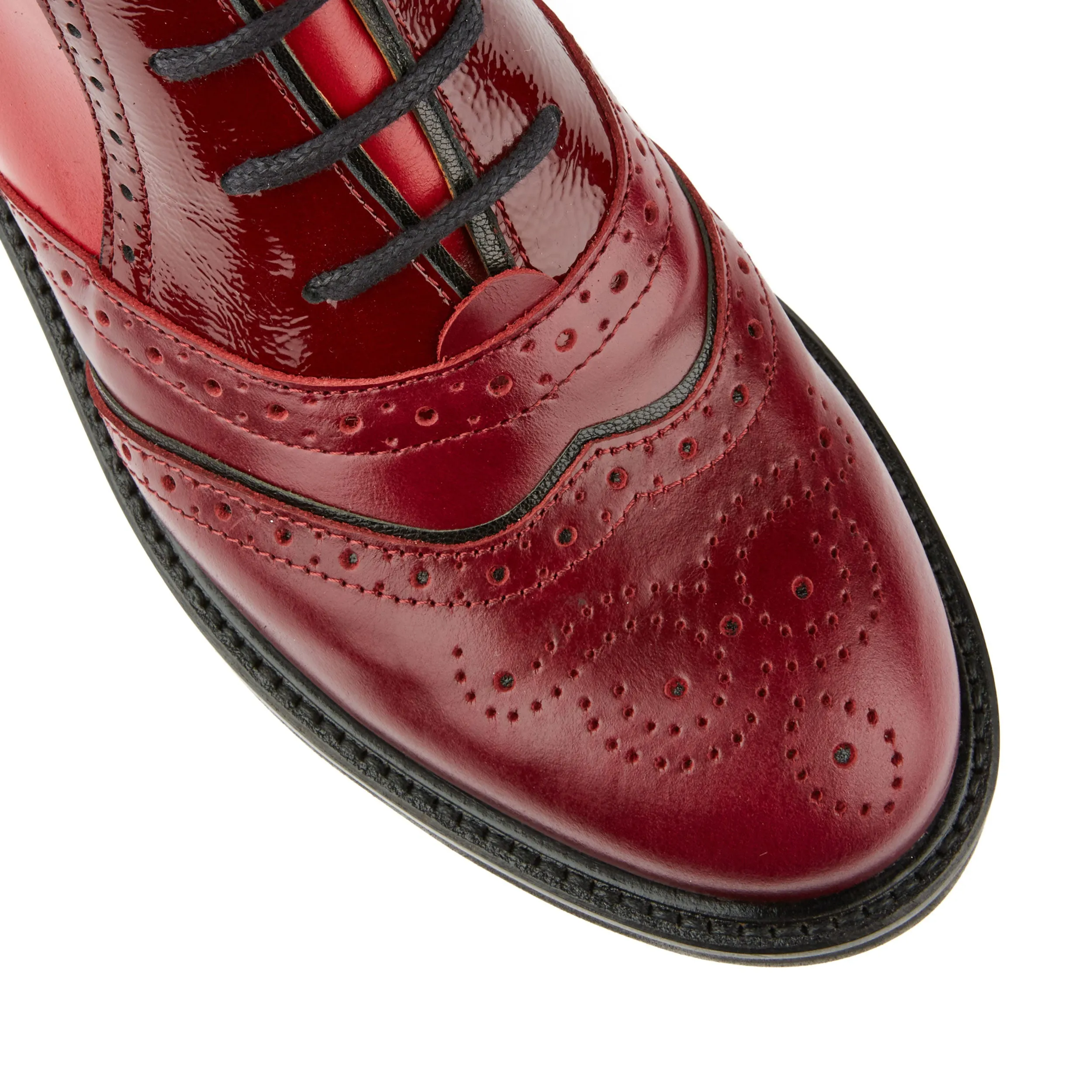 Brick Lane Boots - Claret - Women's dark red leather oxford boot with brogue styling