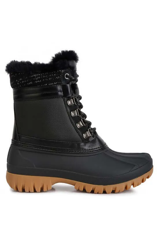 Capucine Fur Collar Contrasting Lug Sole Winter Boots