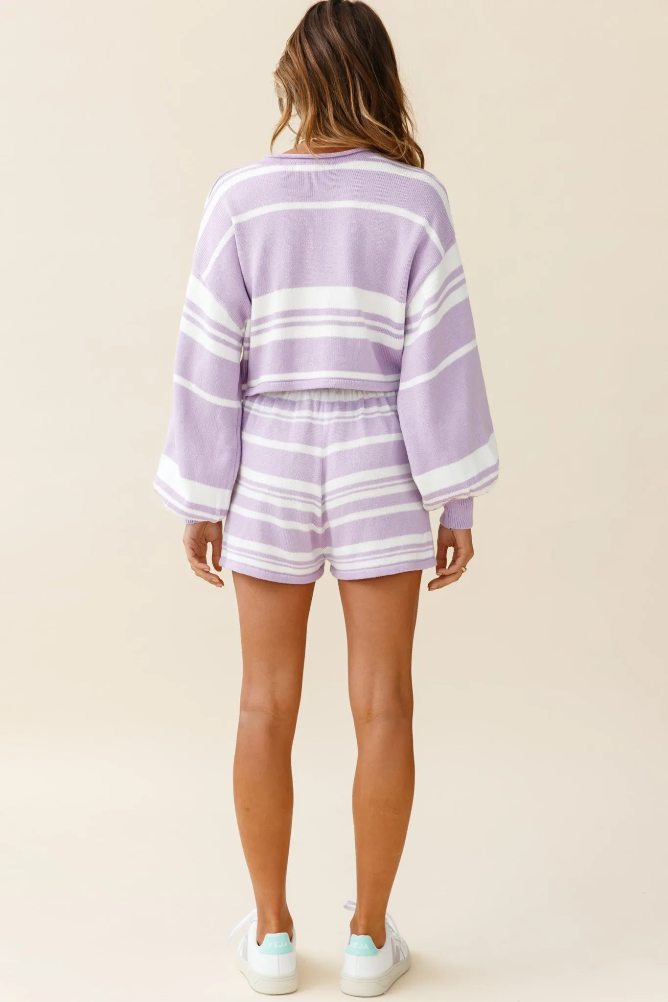 Carlo Drawstring Waist Shorts Striped Pattern Lilac