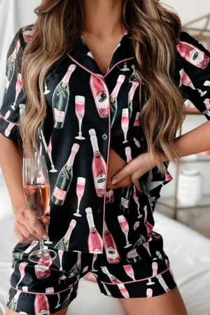 Champagne Print Short Sleeve Top and Shorts Set – Effortless Elegance