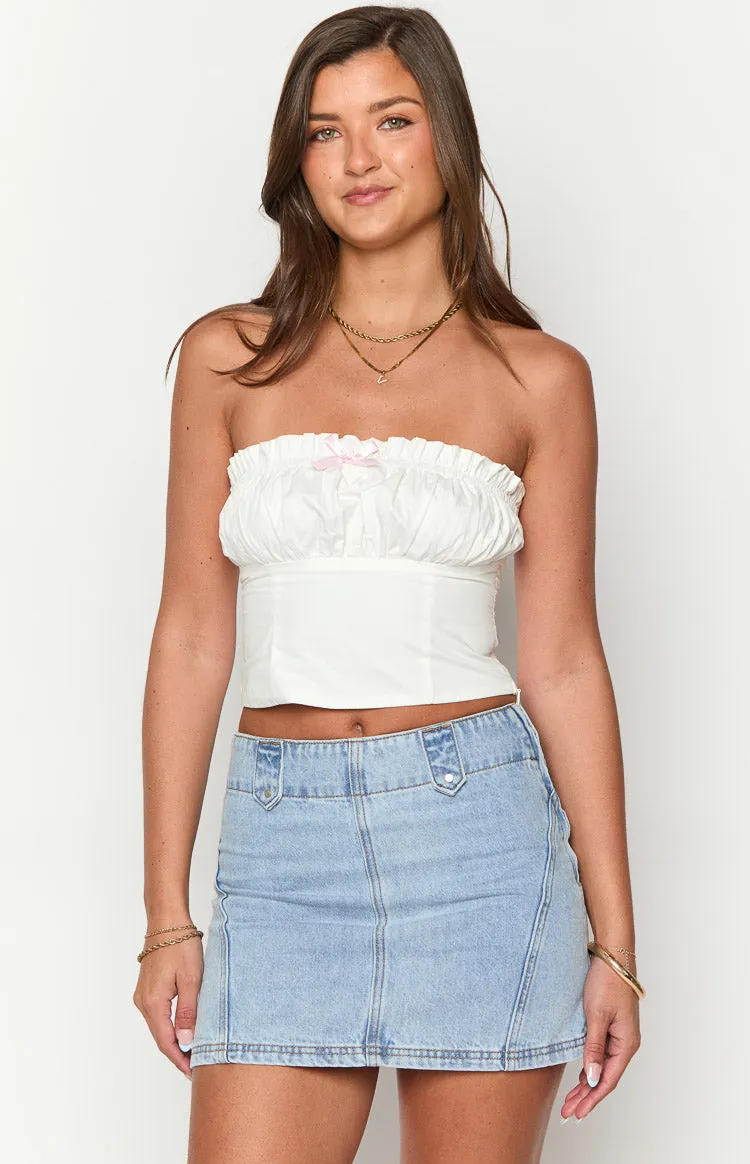 Cherise White Strapless Crop Top