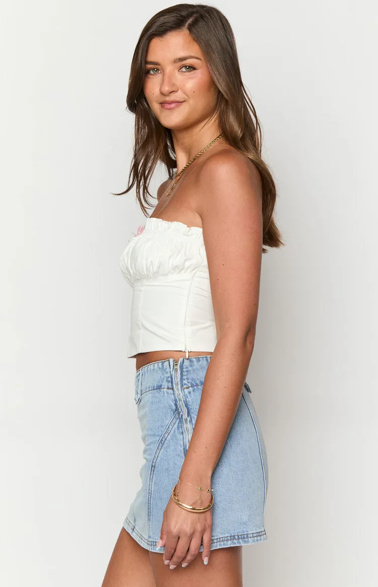 Cherise White Strapless Crop Top