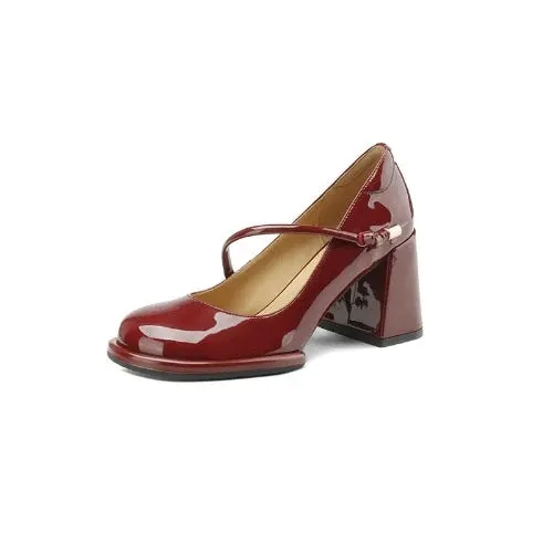 Cherry Red Vintage Square Toe Block Heel Mary Janes