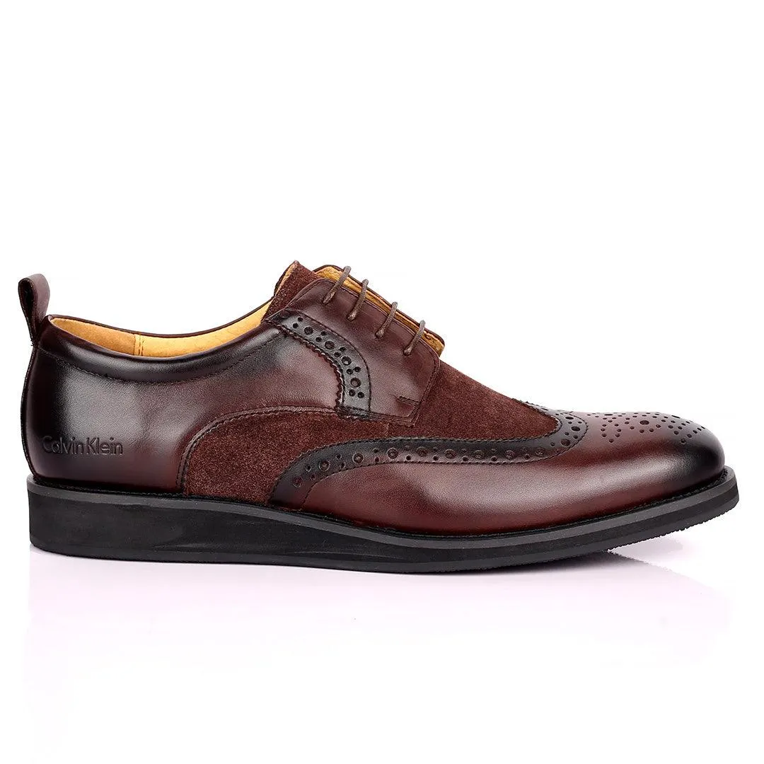 CK  Classic Brogue And Half Suede Designed Leather Shoe