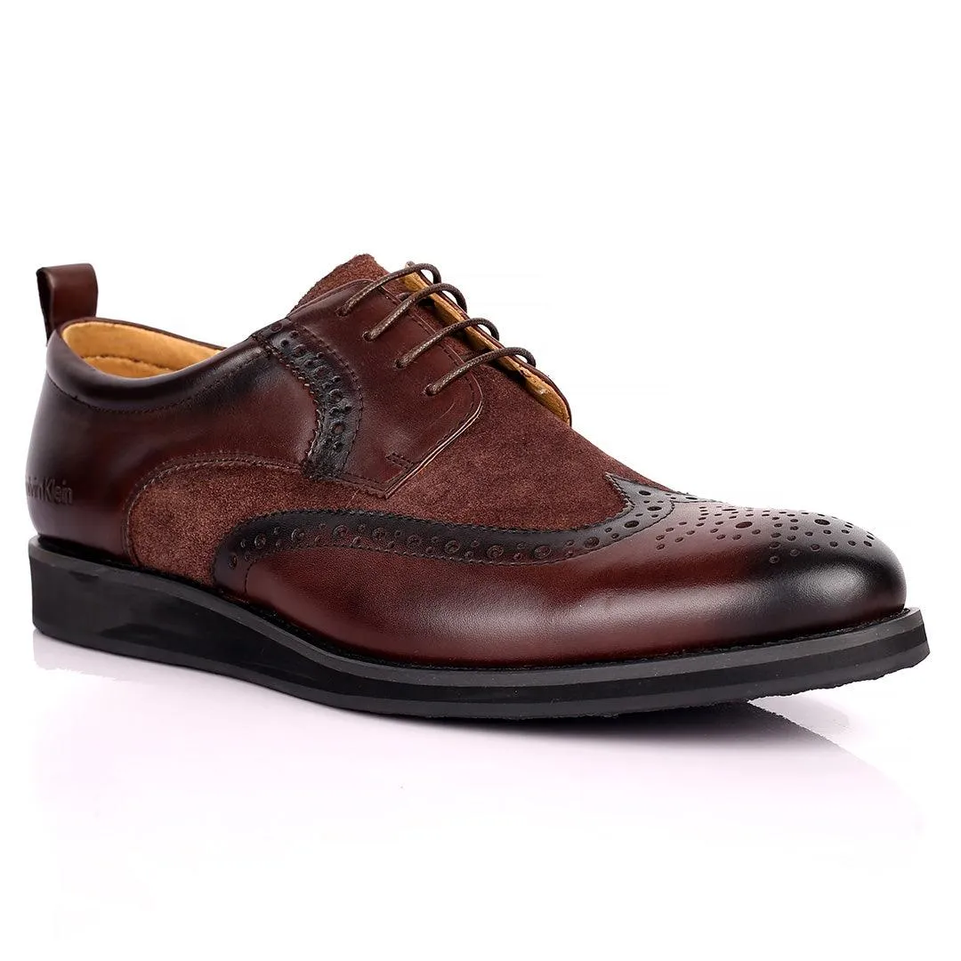 CK  Classic Brogue And Half Suede Designed Leather Shoe