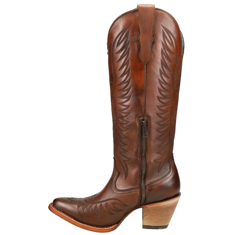 Cognac Embroidered Snip Toe Cowboy Boots