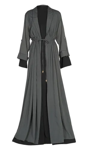 Comfy Everyday Wear Grey Contrasted Double Layer Bisht And Lined Abaya