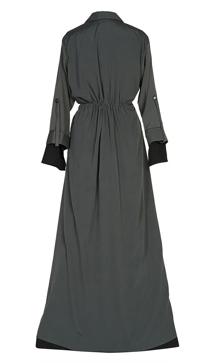 Comfy Everyday Wear Grey Contrasted Double Layer Bisht And Lined Abaya