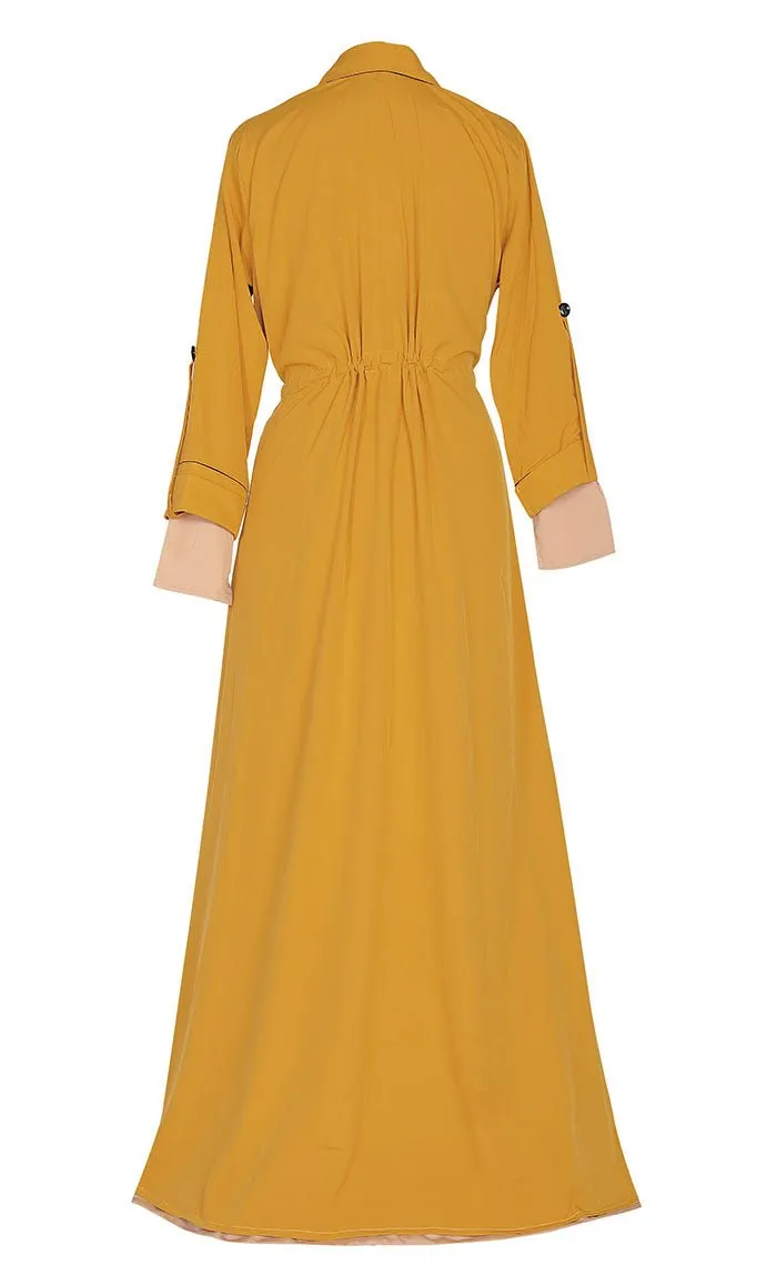 Comfy Everyday Wear Yellow Contrasted Double Layer Bisht And Lined Abaya