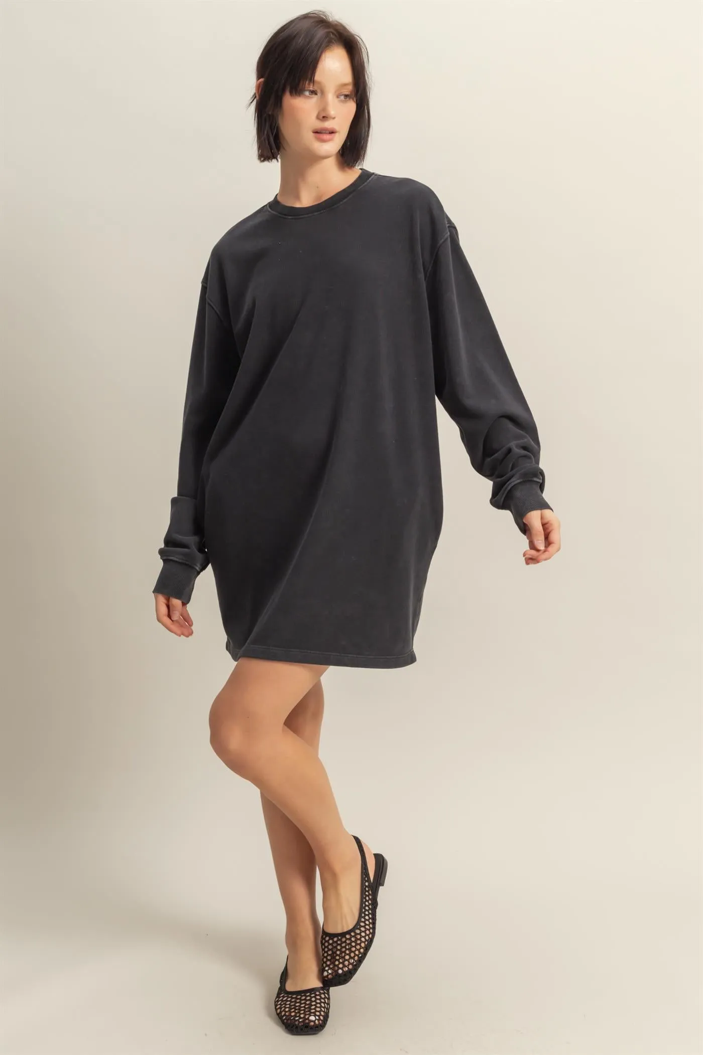 DZ25E114-Long Sleeve Oversized Mini Dress