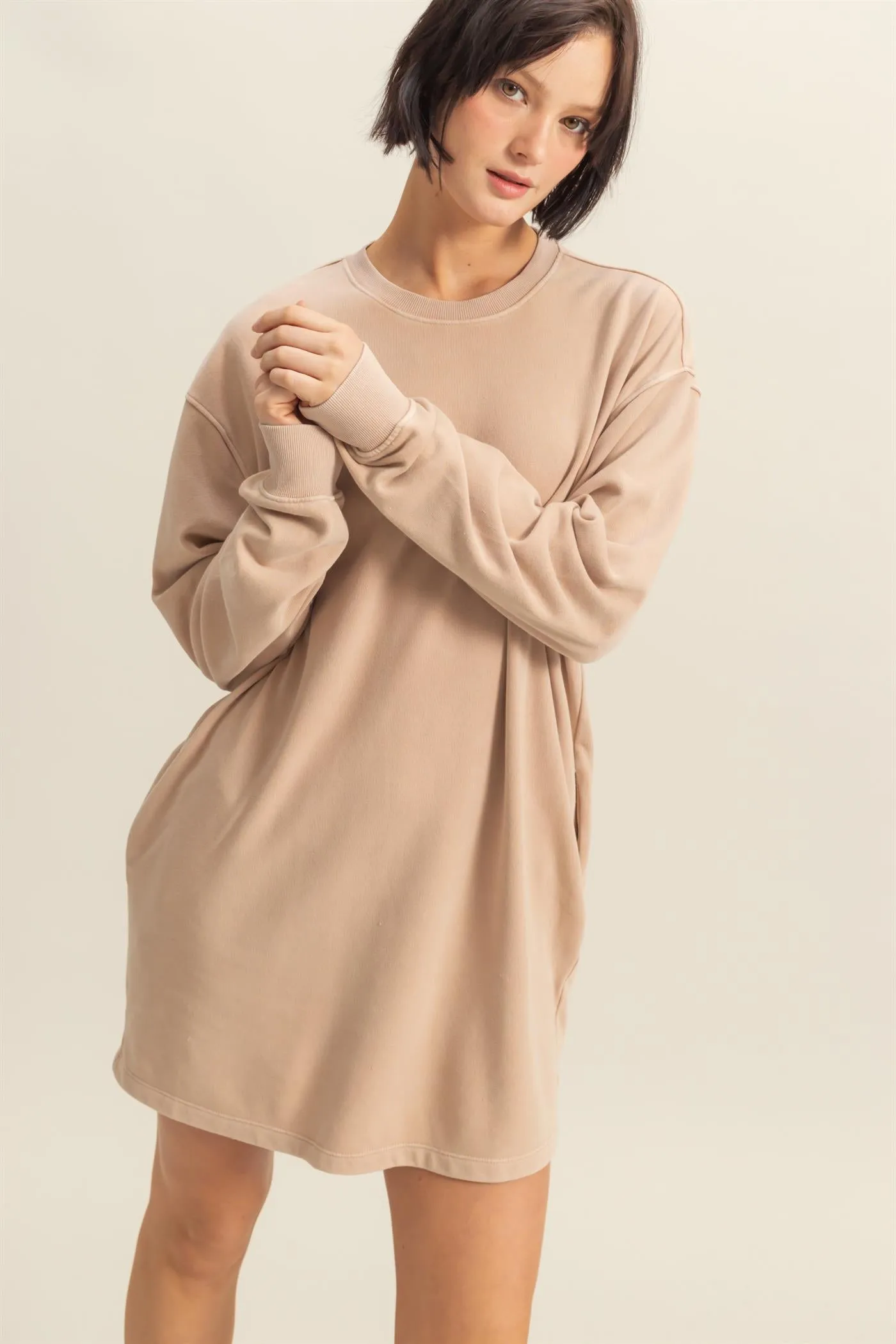 DZ25E114-Long Sleeve Oversized Mini Dress