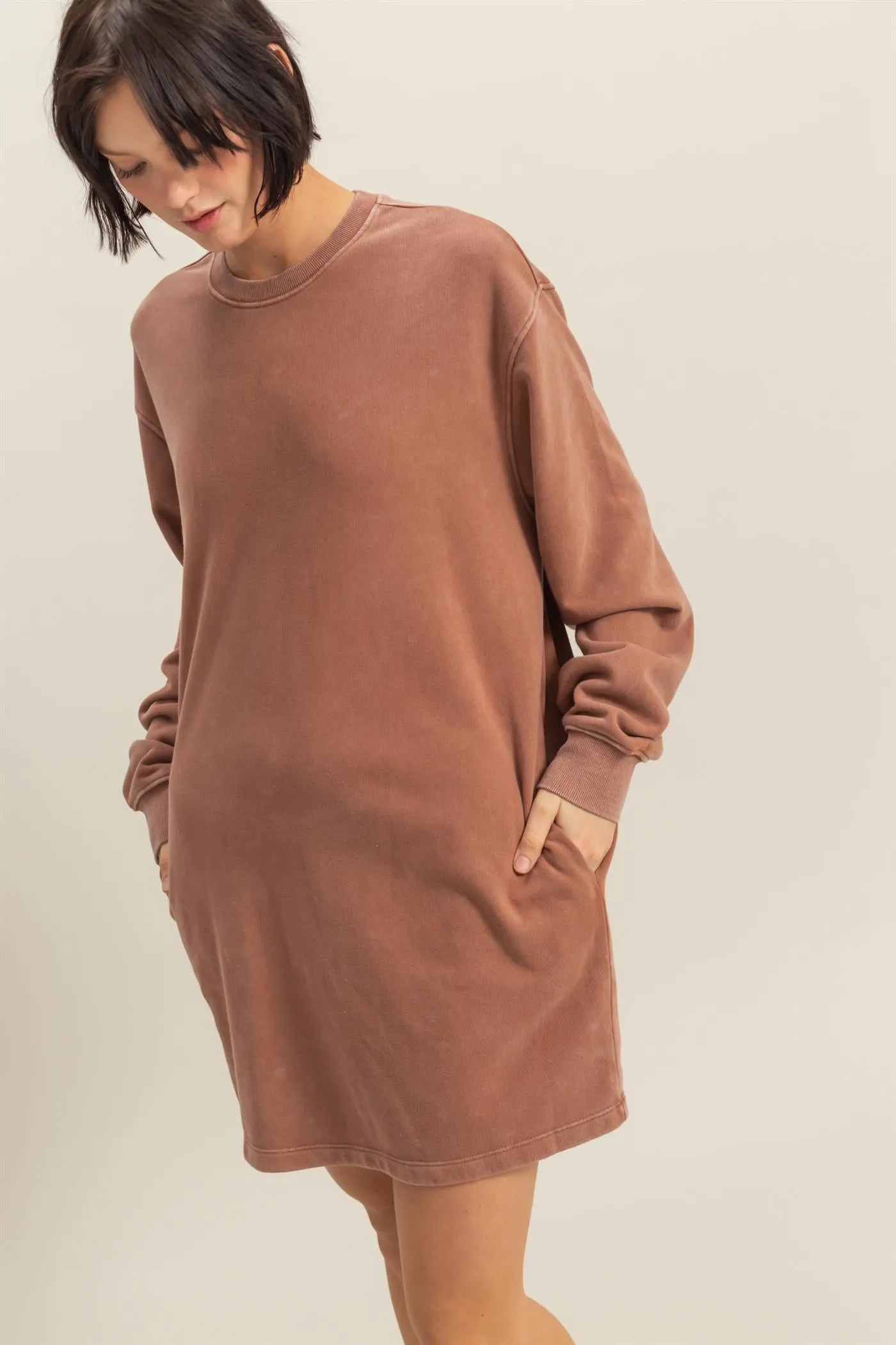 DZ25E114-Long Sleeve Oversized Mini Dress