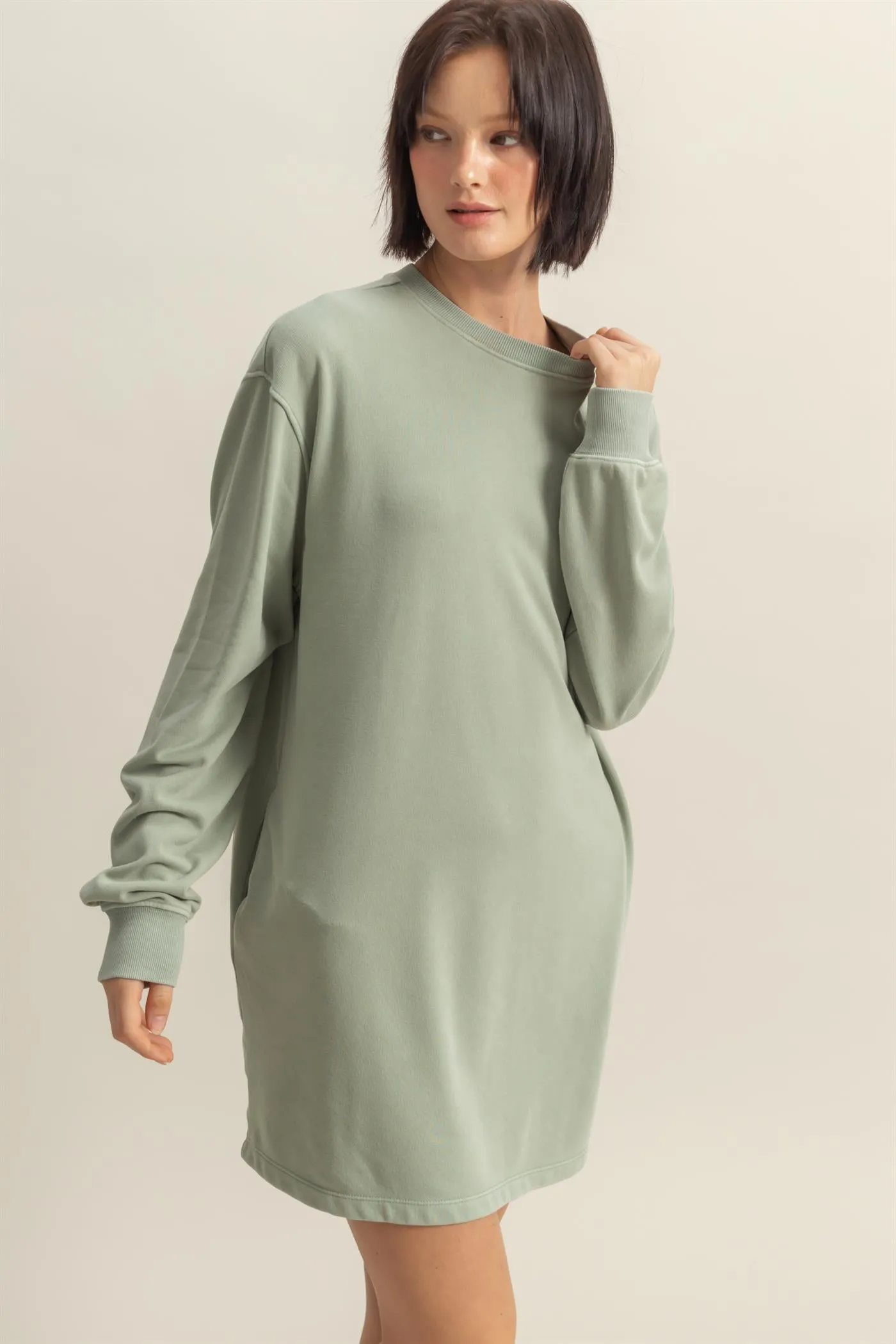 DZ25E114-Long Sleeve Oversized Mini Dress