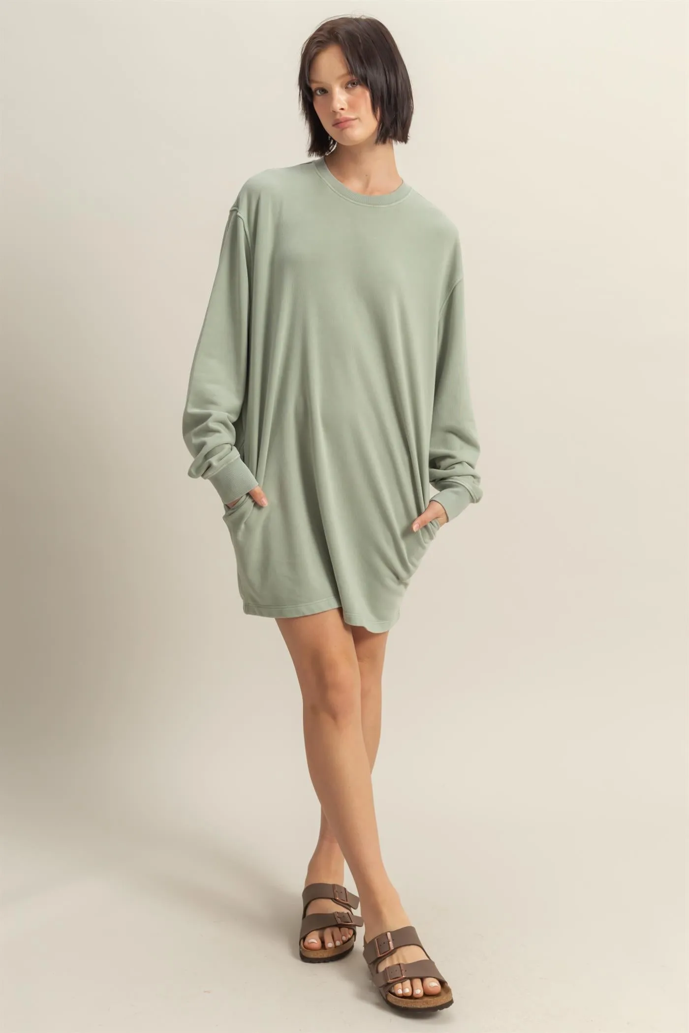 DZ25E114-Long Sleeve Oversized Mini Dress