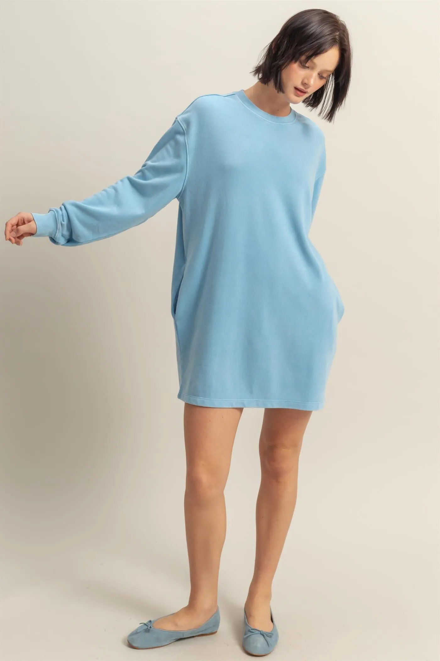 DZ25E114-Long Sleeve Oversized Mini Dress