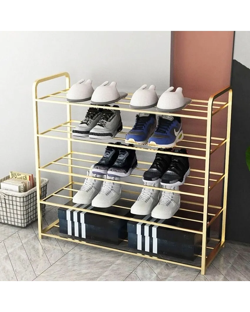 Elegant 5 Tier Metal Shoe Rack In Gold Finish | 31 x 12 x 30 inches