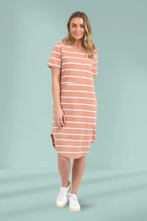 Foxwood Bay Stripe Dress Clay White Stripe