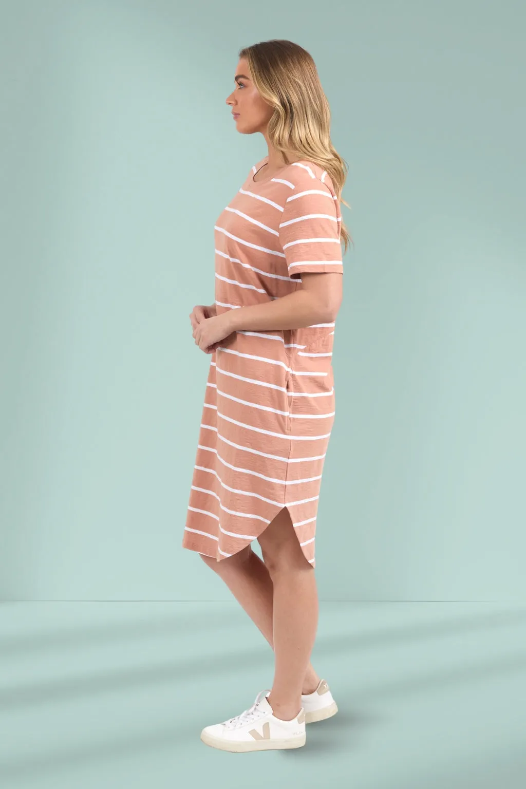 Foxwood Bay Stripe Dress Clay White Stripe