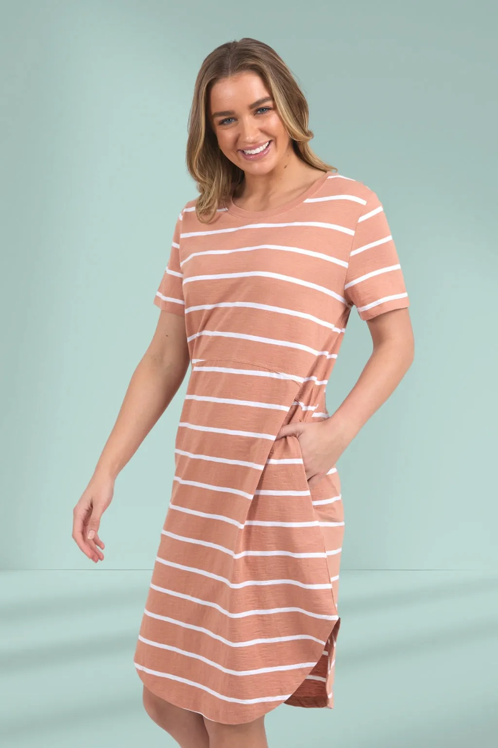 Foxwood Bay Stripe Dress Clay White Stripe