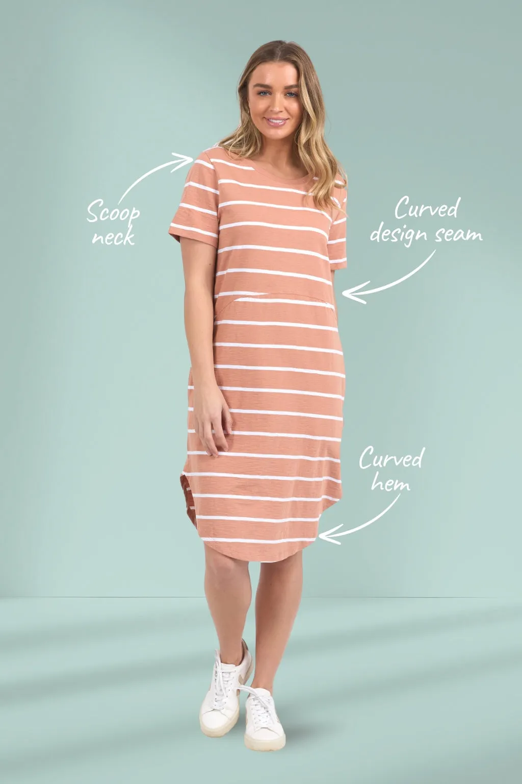 Foxwood Bay Stripe Dress Clay White Stripe