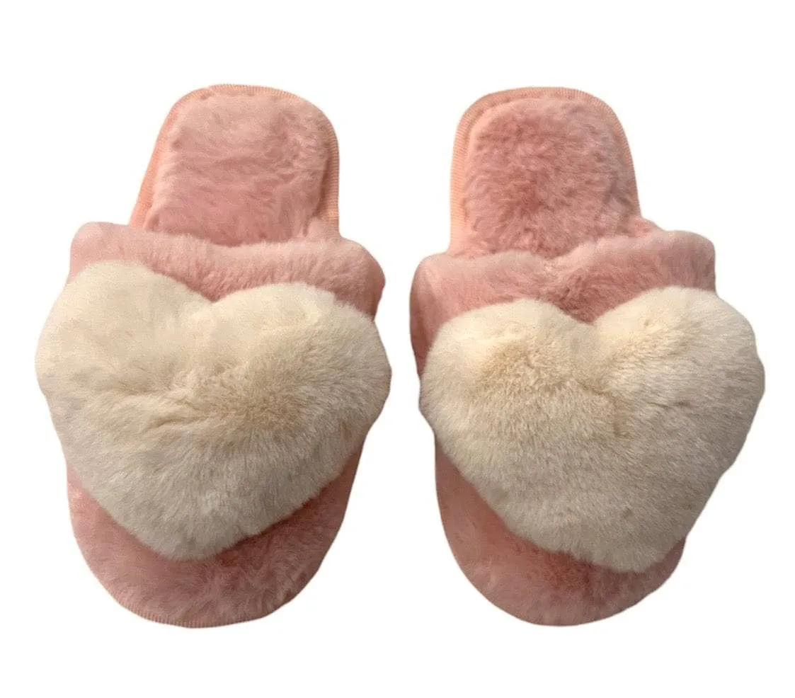 Fuzzy Heart Slippers