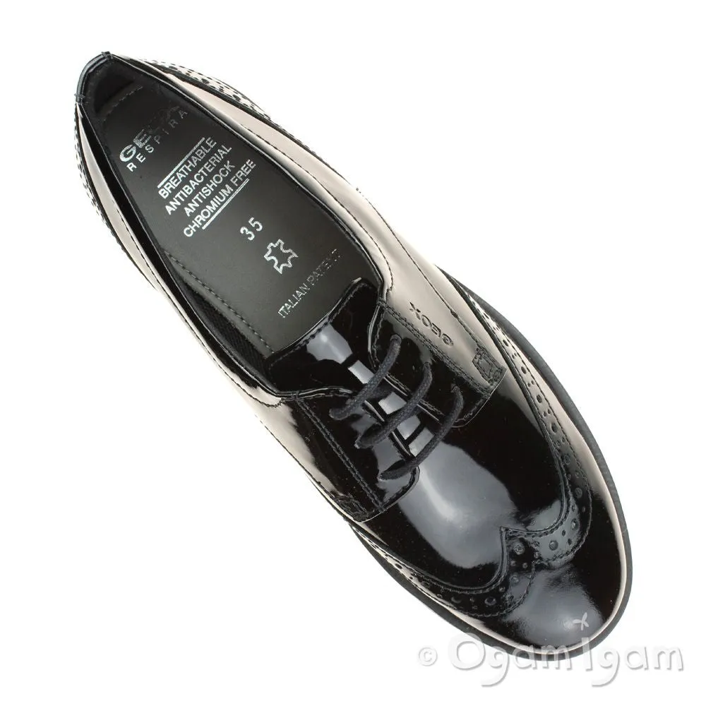 Geox Agata Brogue Girls Black Patent School Shoe