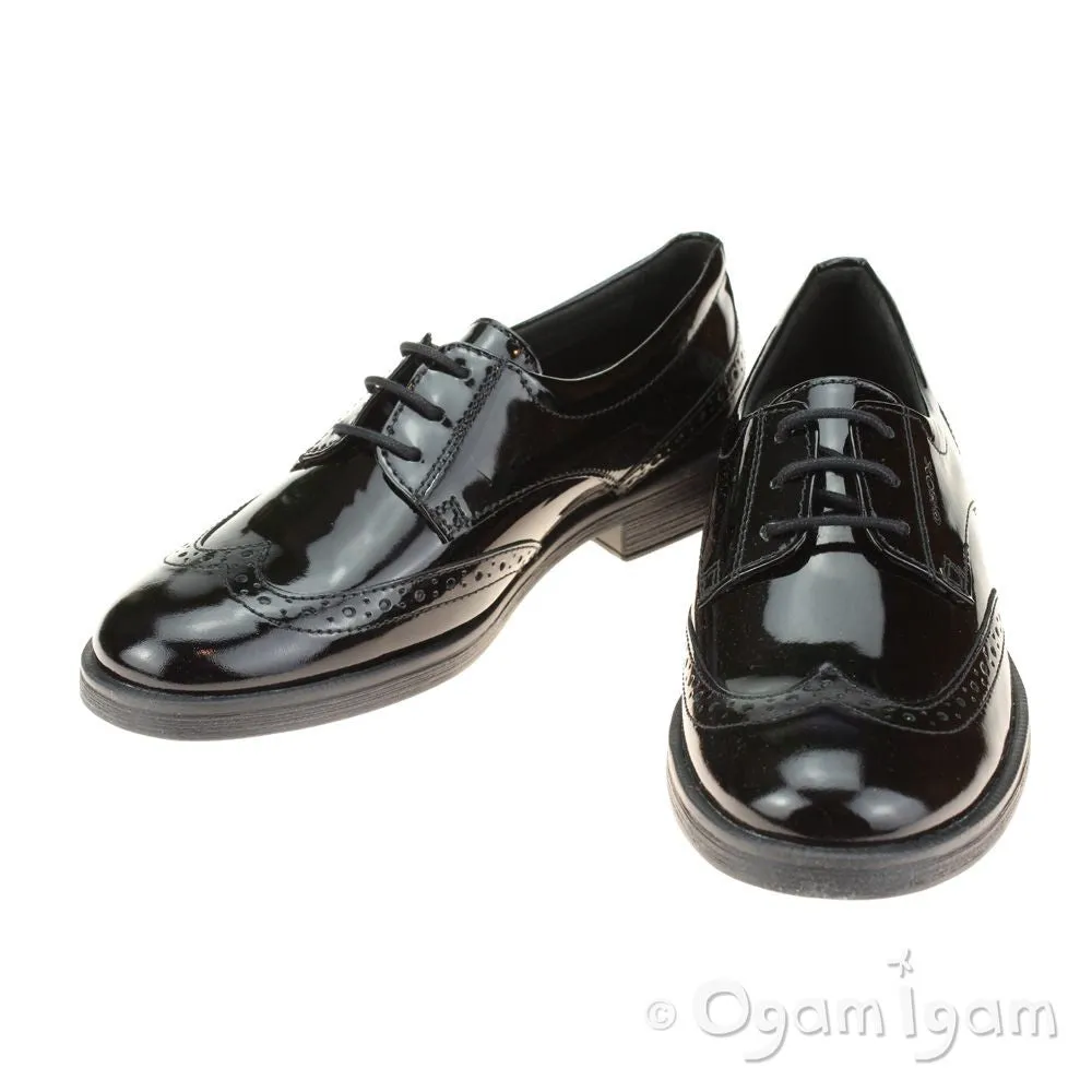 Geox Agata Brogue Girls Black Patent School Shoe