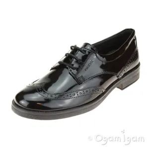 Geox Agata Brogue Girls Black Patent School Shoe