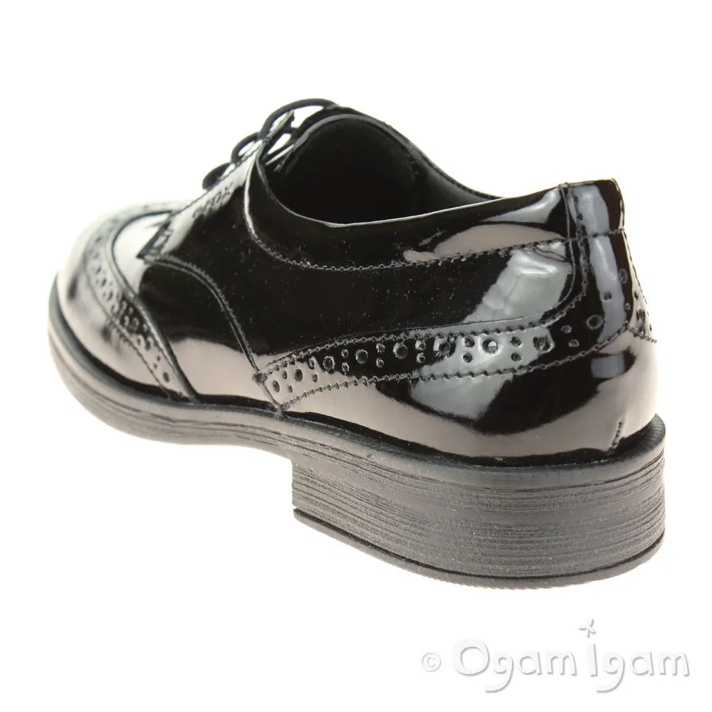 Geox Agata Brogue Girls Black Patent School Shoe